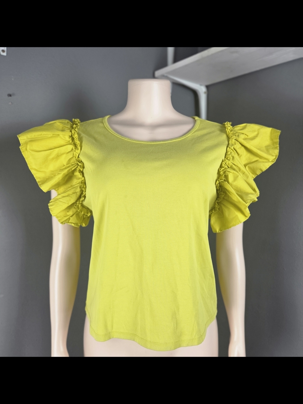 Marc New York Lemon Yellow Ruffle Sleeve Top